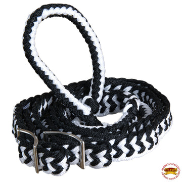 Hilason Braided Poly Barrel Racing Contest Flat Reins 1" X 8Ft Tan Black